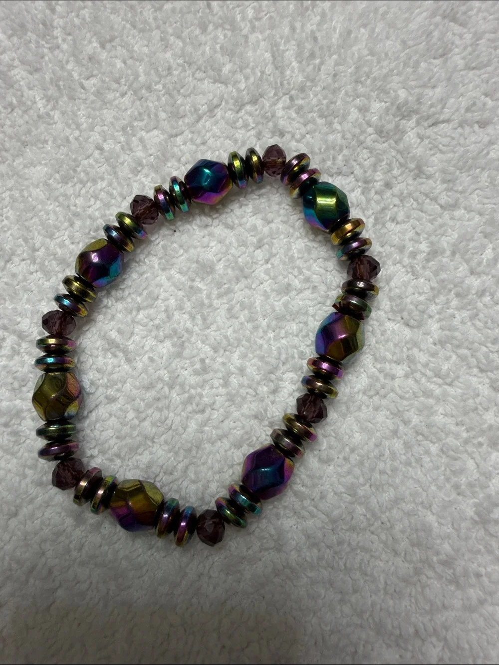 Black Beaded Stretch Magnetic Bracelet Set with Iridescent Accent Bracelet